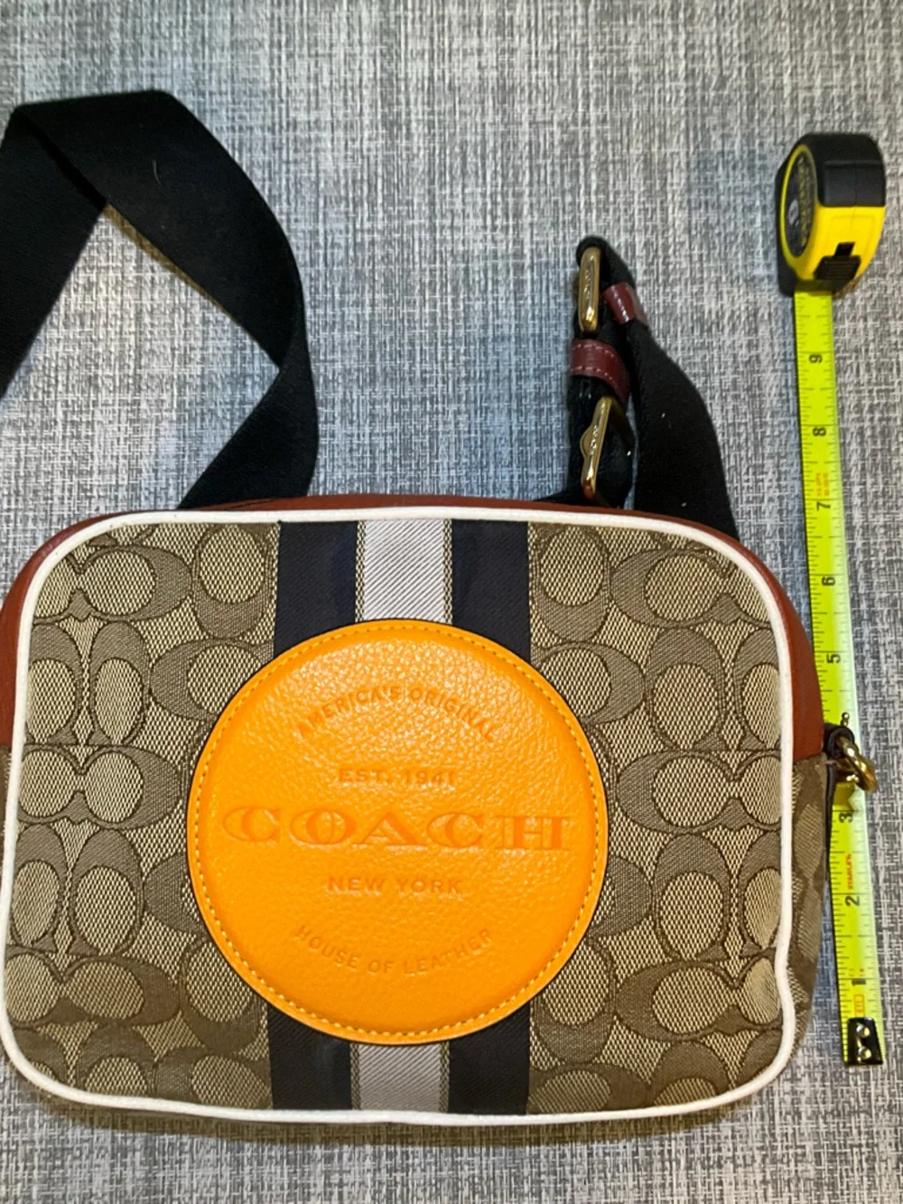 Coach Dempsey Camera Bag In Signature Jacquard w/Orange Coach Patch
